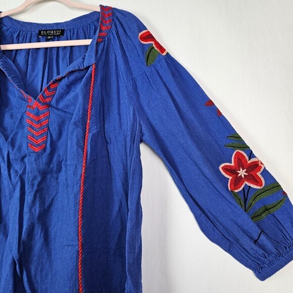 Eloquii Rose Embroidered Tassle Peasant Sleeve Top 14 4456 - Picture 7 of 10